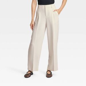 A New Day - Women's High-Rise Pleated Front Straight Trousers  Off-White